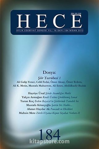 Sayı:184 Nisan 2012 Hece Aylık Edebiyat Dergisi