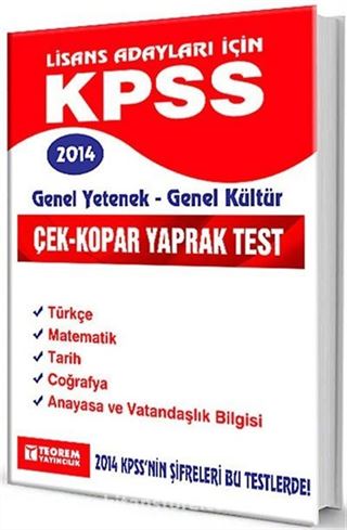 2014 KPSS Lisans Adayları İçin Genel Yetenek-Genel Kültür Çek-Kopar Yaprak Test