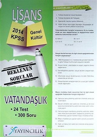 2014 KPSS Lisans Vatandaşlık (24 Test) Lisans Genel Kültür Beklenen Sorular Yaprak Test