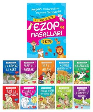 Ezop Masalları Seti 1 ve 2. Sınıflar için Düz Yazılı (10 Kitap Takım, Büyük Boy)