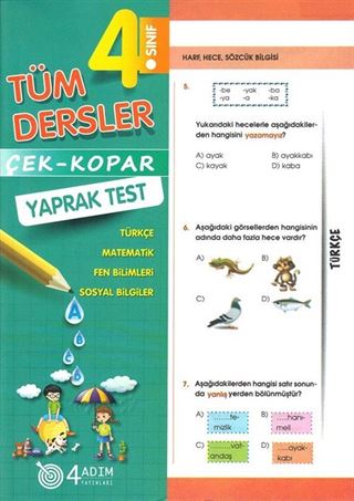 4. Sınıf Tüm Dersler Çek-Kopar Yaprak Test