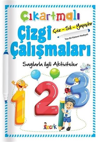 Çıkartmalı Çizgi Çalışmaları Çiz-Sil-Yapıştır Sayılarla İlgili Aktiviteler (Yaz-Sil Kalemi Hediyeli)