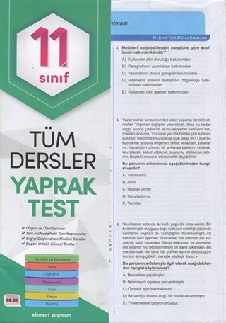 11. Sınıf Tüm Dersler Yaprak Test