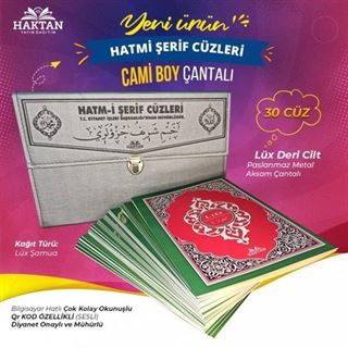 Cami Boy Çantalı Hatmi Şerif 30 Cüz Kur'an-ı Kerim (Gri Renk)
