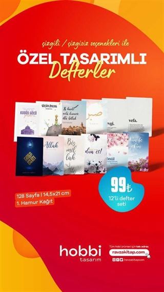Özel Tasarımlı 12'li Defter - Çizgisiz