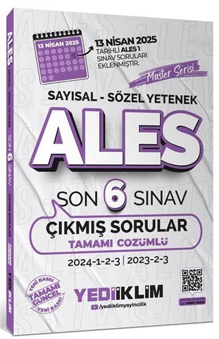 ALES Master Serisi Sayısal - Sözel Yetenek Tamamı Çözümlü Son 6 Sınav Çıkmış Sorular (13 Nisan 2025 Ales-1 Ekli)