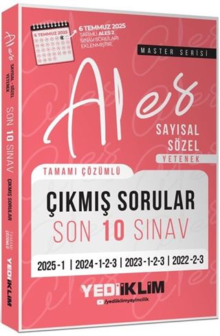 ALES Master Serisi Sayısal Sözel Yetenek Tamamı Çözümlü Son 10 Sınav Çıkmış Sorular (6 Temmuz 2025 Ales-2 Ekli)