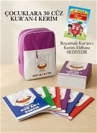 Çocuklara 30 Cüz Kur'an-ı Kerim (Pembe Çantalı) Boyamalı Kur'an-ı Kerim Elifbası Hediyedir