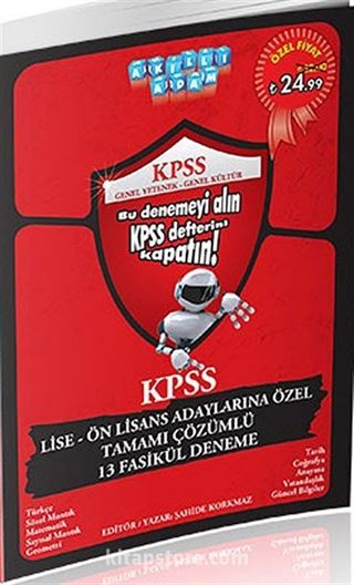KPSS Lise-Ön Lisans Adaylarına Özel Tamamı Çözümlü 13 Fasikül Deneme