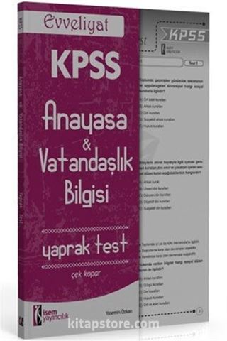 2015 KPSS Evveliyat Anayasa - Vatandaşlık Bilgisi Çek Kopar Yaprak Test