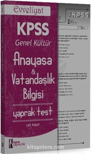 2016 KPSS Evveliyat Anayasa - Vatandaşlık Bilgisi Çek Kopar Yaprak Test
