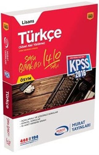 2016 KPSS Lisans Türkçe (Sözel Akıl Yürütme) Soru Bankası (1410 Soru) (Kod:1052)