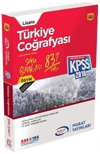 2016 KPSS Lisans Türkiye Coğrafyası Soru Bankası (837 Soru) (Kod:1054)
