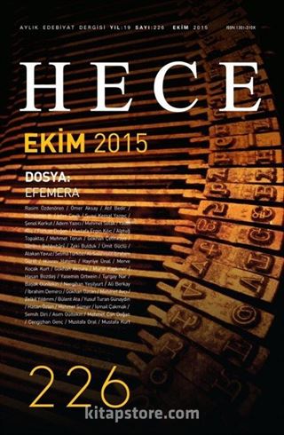 Sayı:226 Ekim 2015 Hece Aylık Edebiyat Dergisi