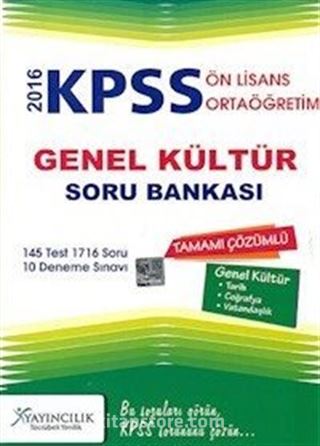 2016 KPSS Önlisans Ortaöğretim Genel Kültür Soru Bankası Tamamı Çözümlü