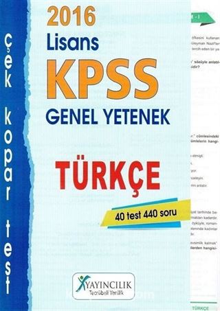 2016 KPSS Lisans Genel Yetenek Türkçe Çek Kopar Test