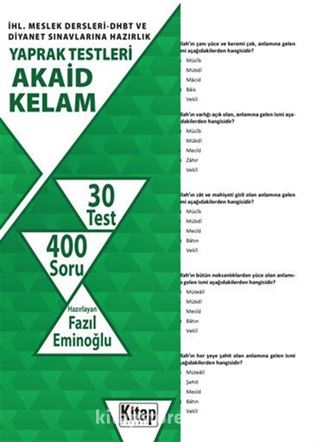 İHL Meslek Dersleri-DHBT ve Diyanet Sınavlarına Hazırlık Yaprak Testleri Akaid-Kelam