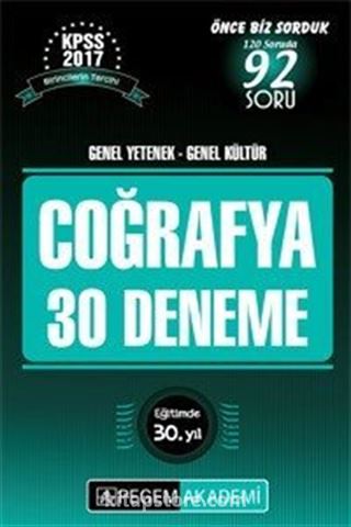 2017 KPSS Genel Yetenek - Genel Kültür Coğrafya 30 Deneme