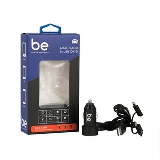 Branco SN-309 Araç Şarjı ve 3 in 1 Şarj Kablosu ( SİYAH) (Lightning, Micro USB, Type-C) (SN-319)