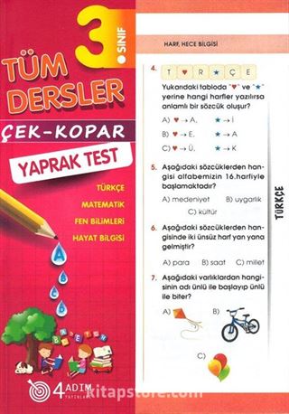 3. Sınıf Tüm Dersler Çek-Kopar Yaprak Test