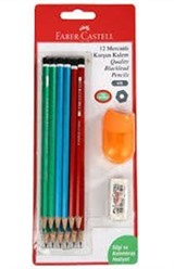 Mercanlı Kurşun Kalem 12'li + Silgi + Kalemtraş