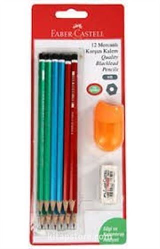 Mercanlı Kurşun Kalem 12'li + Silgi + Kalemtraş