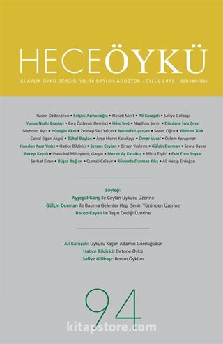 Hece Öykü İki Aylık Öykü Dergisi Sayı:94 Ağustos-Eylül 2019