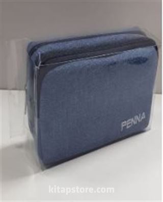 Penna Asetat Kutulu İkili Keten Kalemlik (Mavi)