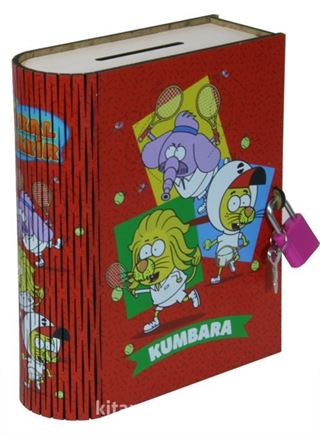 Kral Şakir - Kitap Görünümlü Kilitli Ahşap Kumbara (Kırmızı)