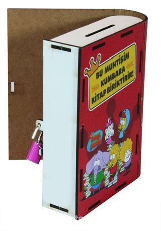 Kral Şakir - Kitap Görünümlü Kilitli Ahşap Kumbara (Kırmızı)