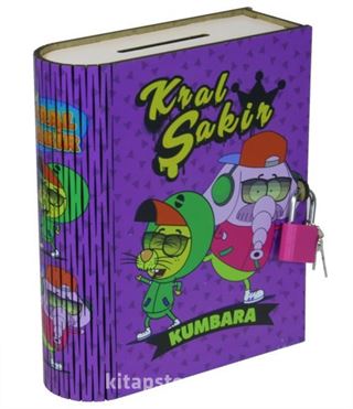 Kral Şakir - Kitap Görünümlü Kilitli Ahşap Kumbara (Mor)