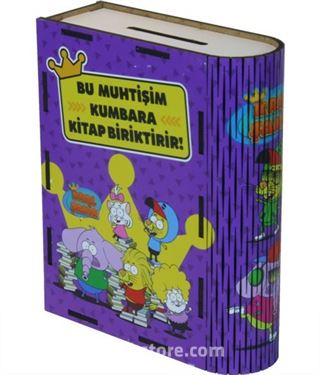 Kral Şakir - Kitap Görünümlü Kilitli Ahşap Kumbara (Mor)