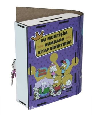 Kral Şakir - Kitap Görünümlü Kilitli Ahşap Kumbara (Mor)