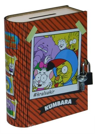 Kral Şakir - Kitap Görünümlü Kilitli Ahşap Kumbara (Turuncu)