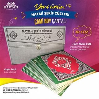 Cami Boy Çantalı Hatmi Şerif 30 Cüz Kur'an-ı Kerim (Gri Renk)