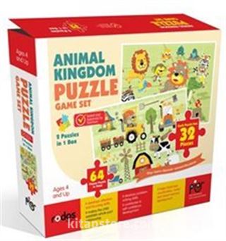 Animal Kingdom Game Set - 2 Puzzles in 1 Box - 64 Pieces Puzzle in Total - Ages 4+