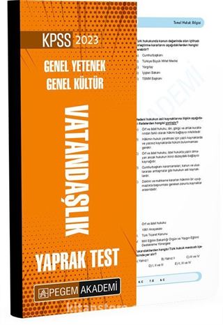 2023 KPSS Genel Yetenek Genel Kültür Vatandaşlık Yaprak Test