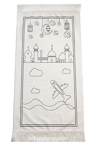 Boyamalı Çocuk Seccadesi ve Tesbih Seti (Mavi) Yıka ve Tekrar Boya