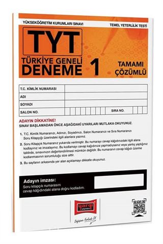 Yargı Yayınları 2023 TYT Tamamı Çözümlü Türkiye Geneli Deneme Sınavı 1