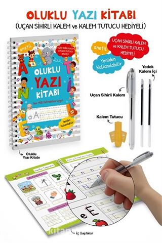 Oluklu Yazı Kitabı (Anetil) / Uçan Sihirli Kalem ve Kalem Tutucu Hediyeli