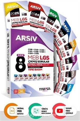Son 8 Yıl 8. Sınıf Arşiv Serisi LGS Tıpkı Basım Fasikül Fasikül Çıkmış Sorular Tamamı Video Çözümlü