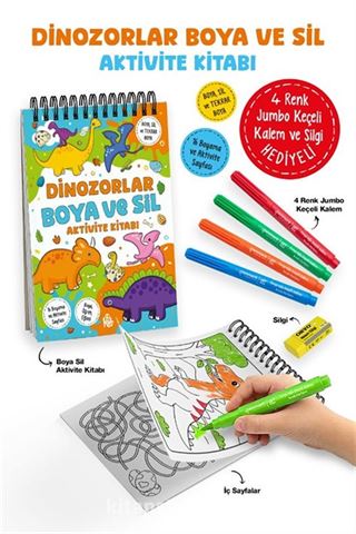 Dinozorlar / Boya ve Sil Aktivite Kitabı / 3 Yaş +