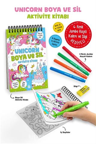 Unicorn / Boya ve Sil Aktivite Kitabı / 3 Yaş+