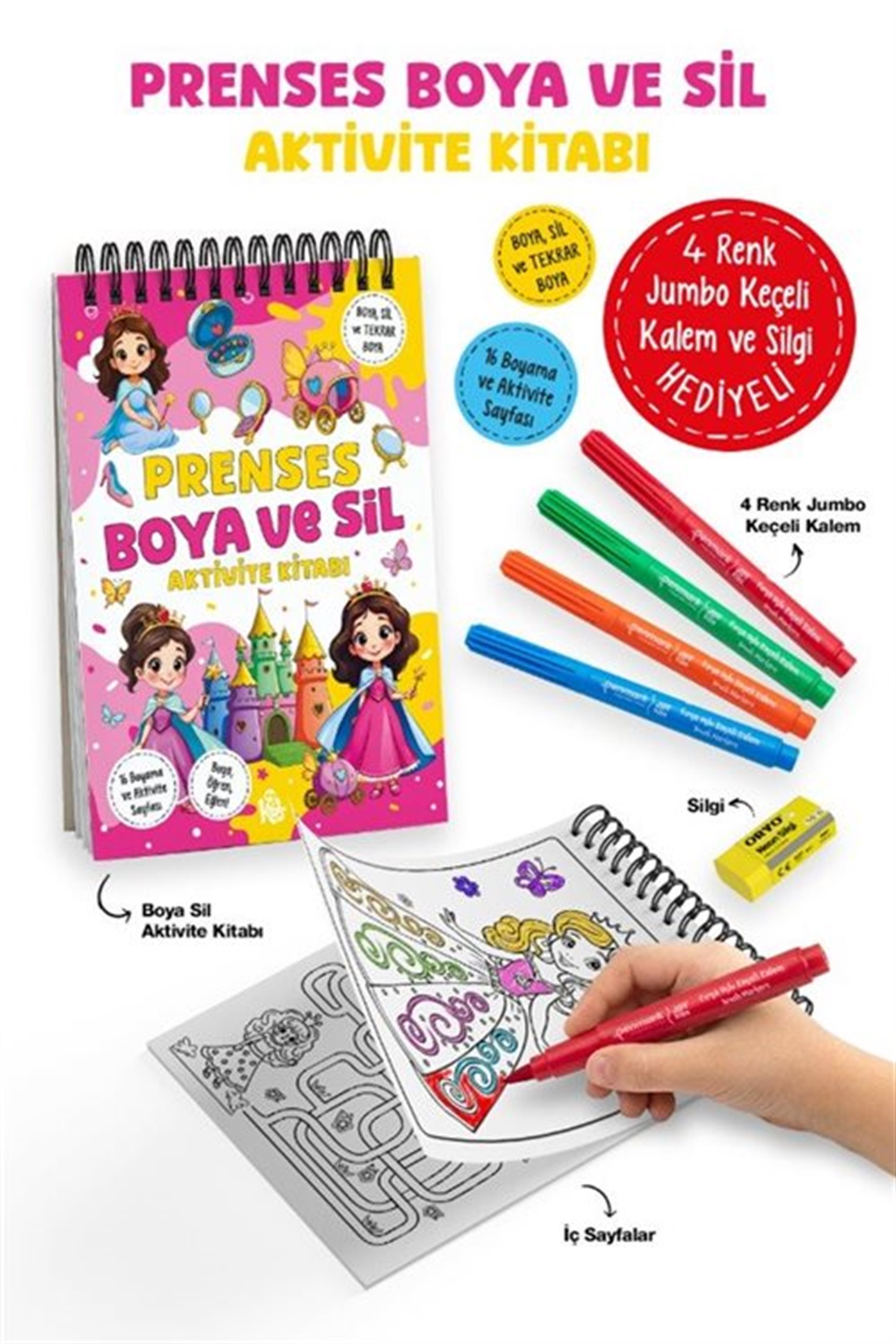 Prenses / Boya ve Sil Aktivite Kitabı / 3 Yaş +
