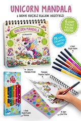 Unicorn Mandala - 6 Renk Keçeli Kalem ve 75 Adet Çıkartma Hediyeli 3+