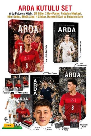 Arda Özel Kutulu Set - Sahanın Yıldızları Arda Kitabı, 3D Biblo, 2 Dev Poster, Futbolcu Maskesi, Arda Mini Defter, Arda Büyük Silgi, 4 Sticker, Hareketli Kart ve Futbolcu Kartı Hediyeli!